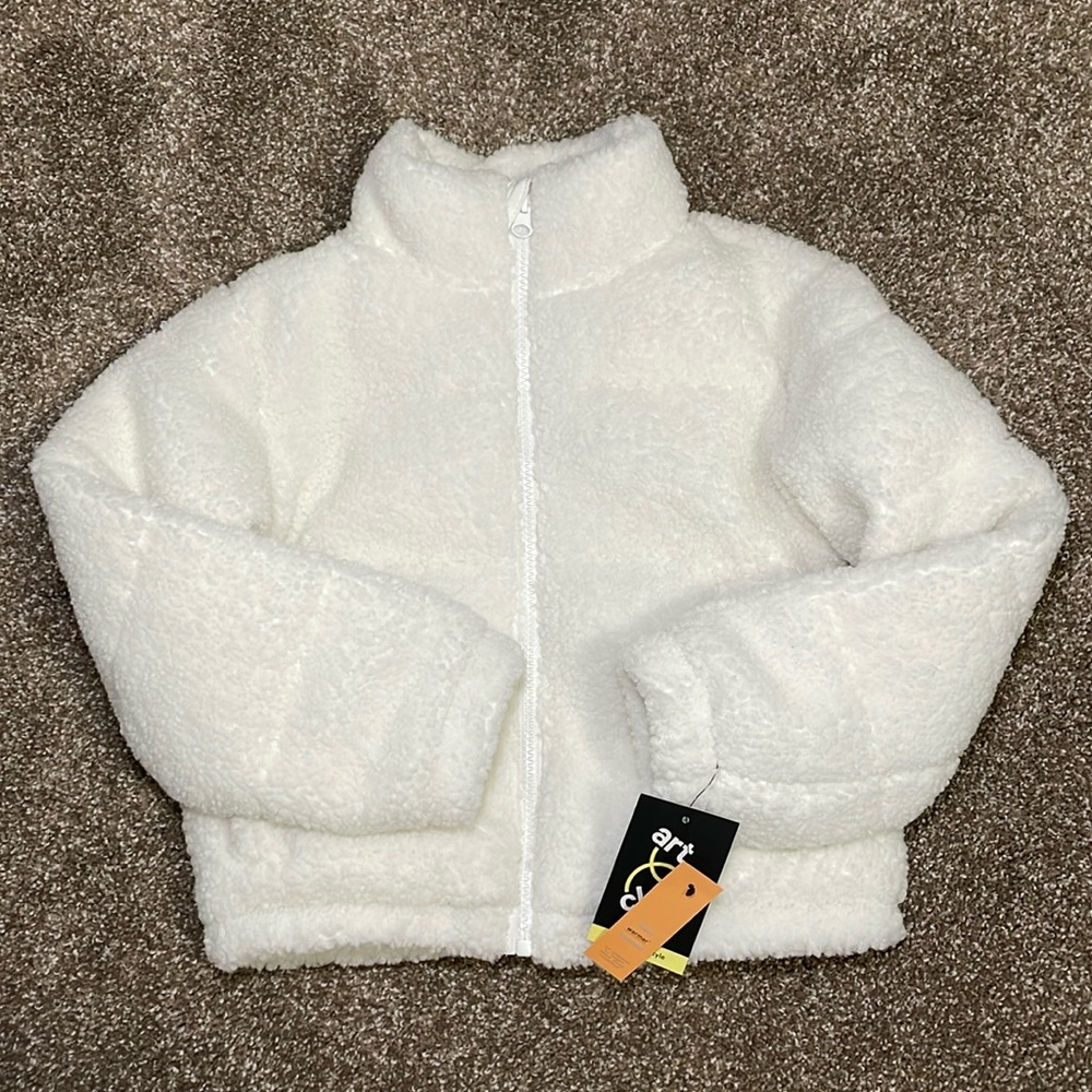 NWT Art Class Girls Fleece Puffer Jacket, XS, White